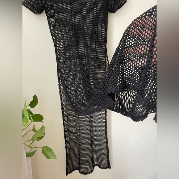 Mesh short-sleeved maxi/midi dress with side slits - Picture 4 of 5